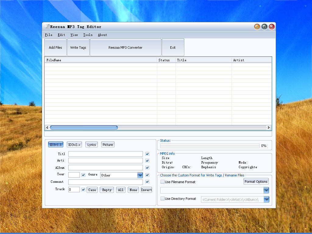 Windows 7 Reezaa MP3 Tag Editor 1.0 full